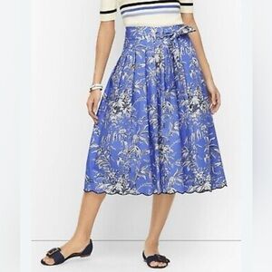 Talbots Blue Floral Midi Scalloped Fit & Flare Skirt Etched Toile Size 16P